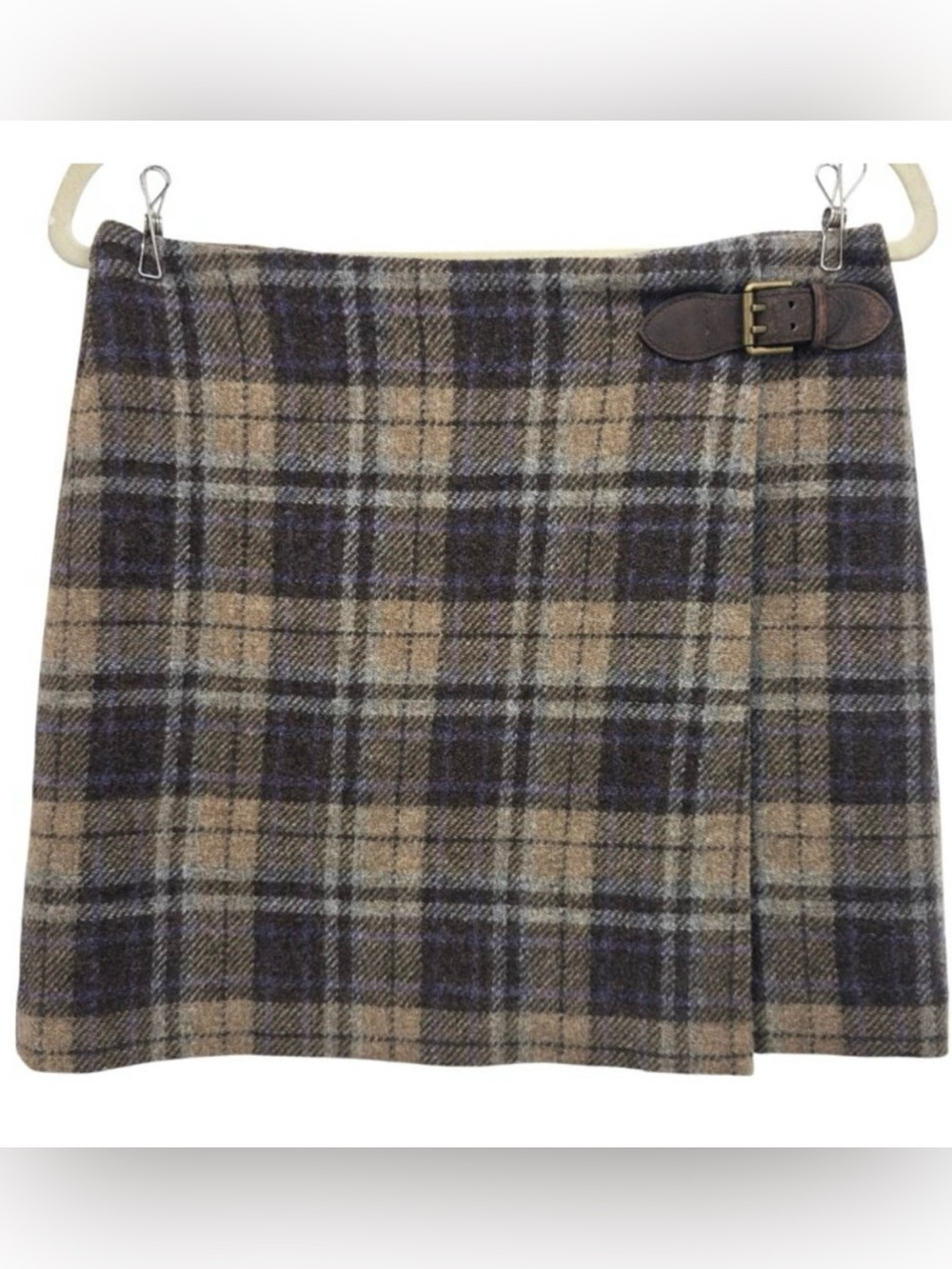 Polo Ralph Lauren Womens 
Skirt Wool Plaid Leather Buckle
Mini Wrap